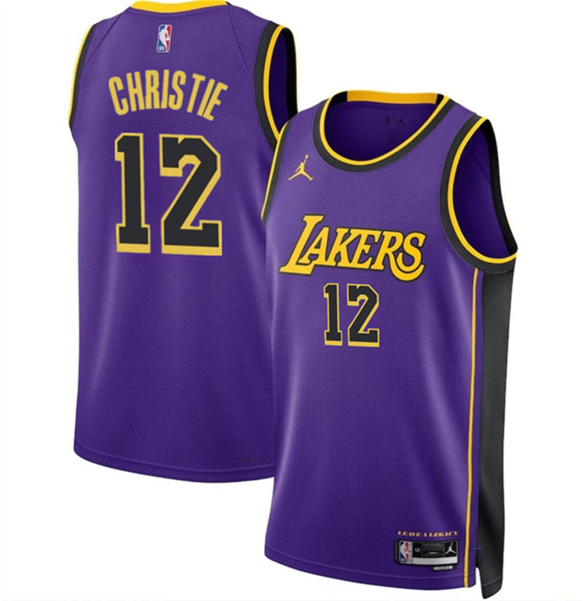 Men's Purple Los Angeles Lakers #12 Max Christie 2024 Statement Edition Stitched Basketball Jersey